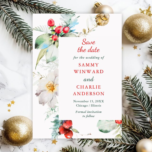 Invitación Elegante Boda De Invierno Floral Salva La Fecha (Subido por el creador)