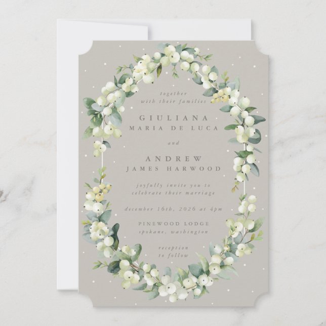 Invitación Elegante Boda de Invierno Gris y Eucalipto (Anverso)