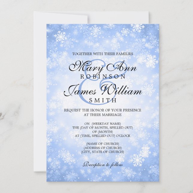 Invitación Elegante Boda de Invierno Maravilla Azul esparcido (Anverso)