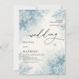 Invitación Elegante Boda de Invierno Sky Blue Snowflake