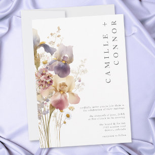 Invitación Elegante Boda de Jardín con Acuarela de Iris Púrpu