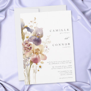 Invitación Elegante Boda de Jardín con Acuarela de Iris Púrpu