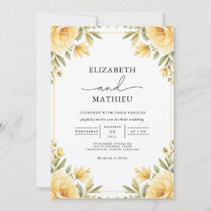 Invitación Elegante Boda de Jardín Floral Amarillo