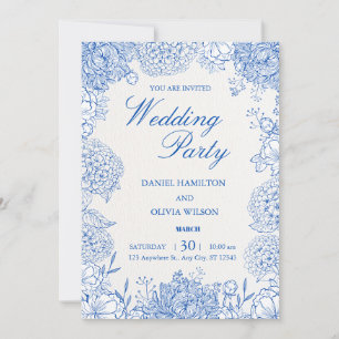 Invitación Elegante Boda de Jardín Floral Azul Polvo