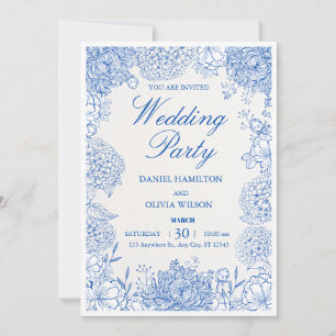 Invitación Elegante Boda de Jardín Floral Azul Polvo