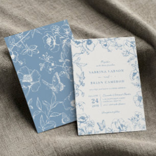 Invitación Elegante boda de jardín floral azul polvoriento