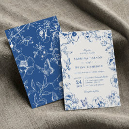Invitación Elegante boda de jardín floral azul real