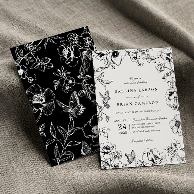 Invitación Elegante Boda De Jardín Floral Blanco Y Negro (Subido por el creador)