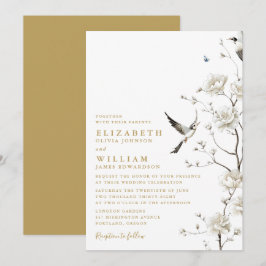 Invitación Elegante Boda de Jardín Floral Chinoiserie Gold