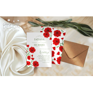 Invitación Elegante Boda de Jardín Floral de Amapola en Acuar