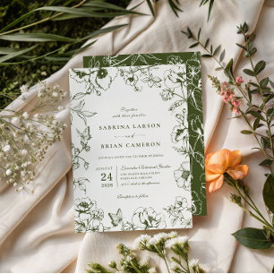 Invitación Elegante boda de jardín floral verde oliva