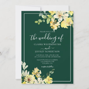 Invitación Elegante Boda de jardín floral verde oscuro