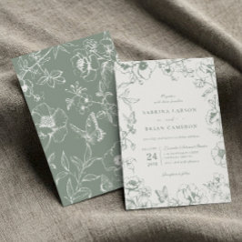 Invitación Elegante boda de jardín floral verde salvia