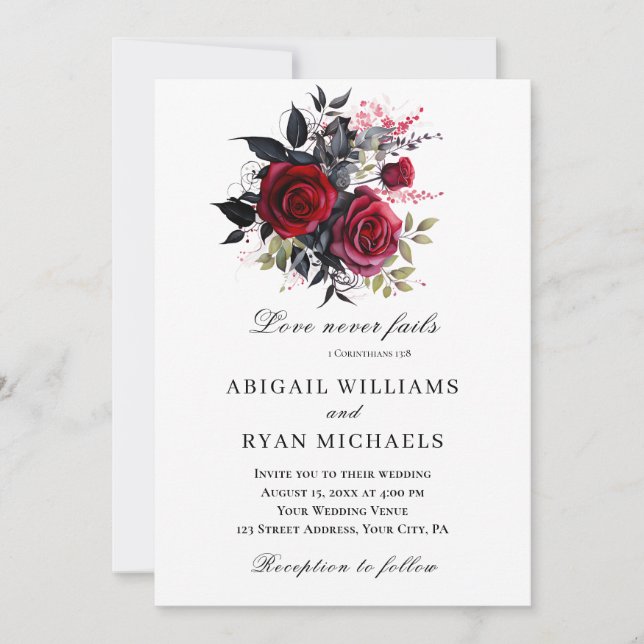 Invitación Elegante Boda de la Biblia Cristiana Floral Rosa R (Anverso)
