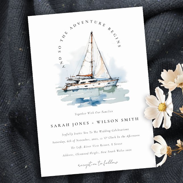 Invitación Elegante Boda de la capa marina del barco de vela  (Subido por el creador)