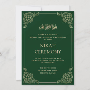 Invitación Elegante Boda de la Ceremonia de Oro Verde Verde N