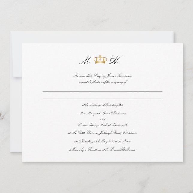 Invitación Elegante Boda de la Corona Real (Anverso)