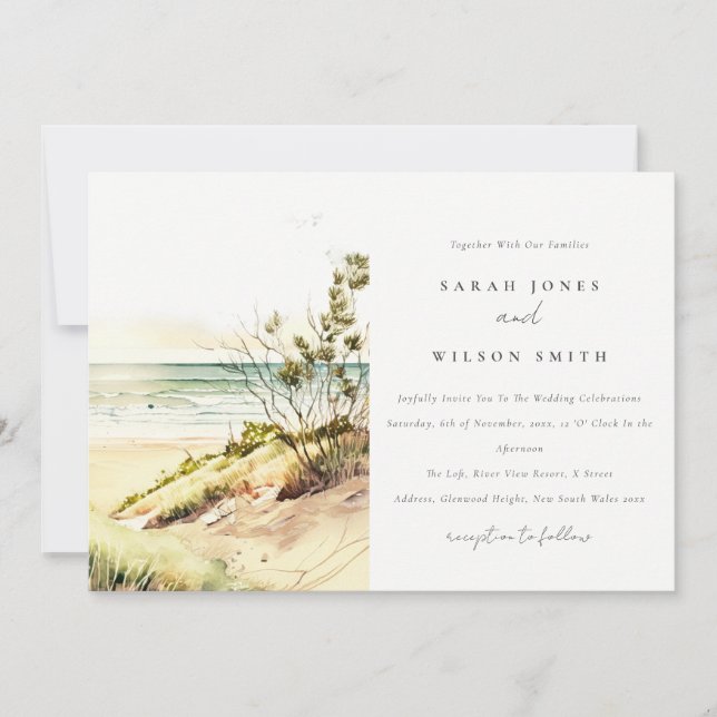 Invitación Elegante Boda de la costa de Dusky Beach Sun Seasc (Anverso)
