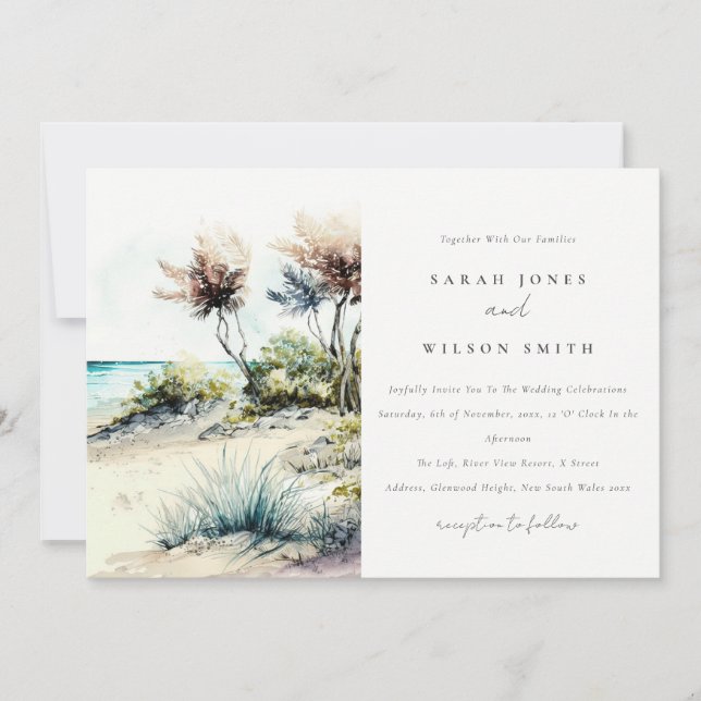 Invitación Elegante Boda de la costa de la Palm Beach (Anverso)