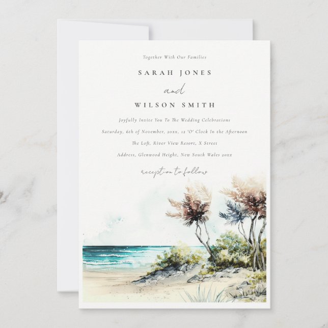 Invitación Elegante Boda de la costa de la Palm Beach (Anverso)