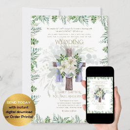 Invitación Elegante Boda de la Cruz Rústica Lirio Blanco Cris
