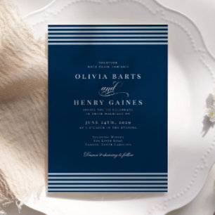 Invitación Elegante Boda de la franja azul costera costera