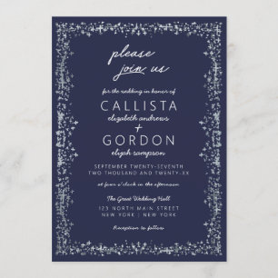 Invitación Elegante Boda de la frontera azul plateado de la M