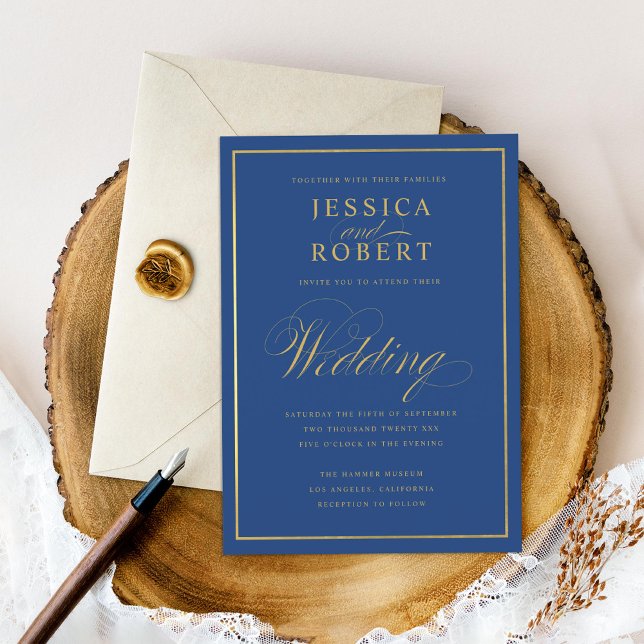 Invitación Elegante Boda de la frontera dorada de la Marina O (Subido por el creador)
