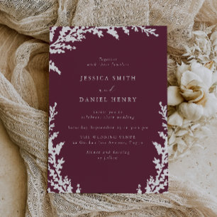 Invitación Elegante Boda de la hoja de boho blanco Burgundy M