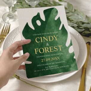 Invitación Elegante Boda de la hoja verde tropical de la Mons