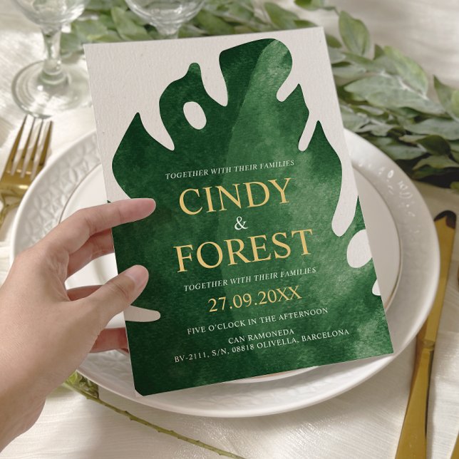 Invitación Elegante Boda de la hoja verde tropical de la Mons (Subido por el creador)