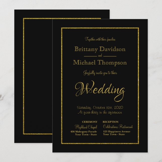 Invitación Elegante Boda de la Iglesia del Oro Negro (Anverso / Reverso)