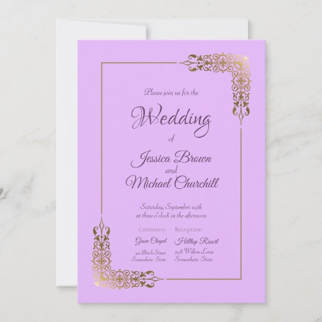 Invitación Elegante Boda de la Iglesia del Oro Rosa y Ornate (Anverso)