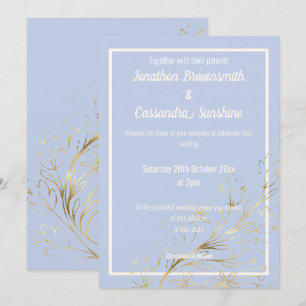 INVITACIÓN ELEGANTE BODA DE LA LEAF DE RUBOR BLUE GOLD