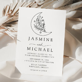 Invitación Elegante Boda de la Luna Botánica y las Estrellas