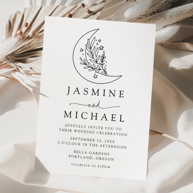 Invitación Elegante Boda de la Luna Botánica y las Estrellas (Subido por el creador)