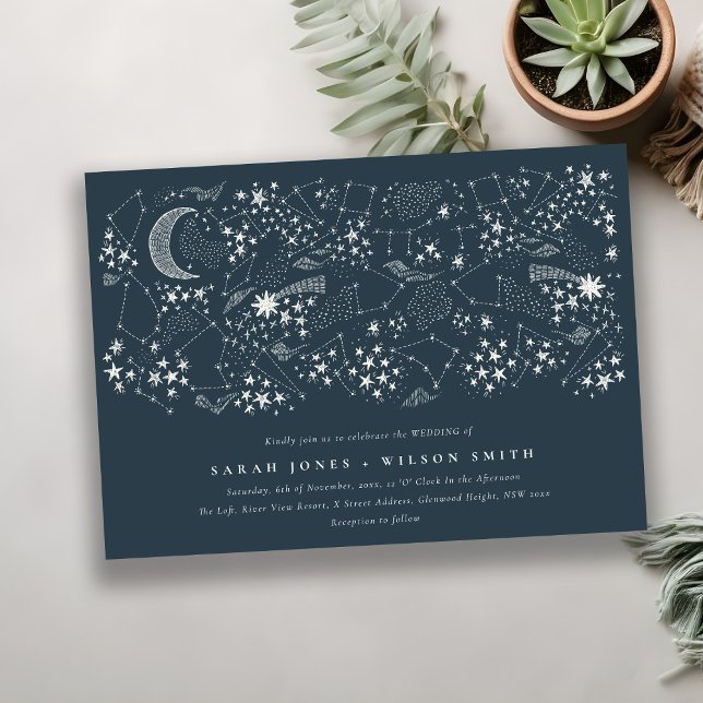 Invitación Elegante Boda de la Luna de la Marina Celeste Star (Subido por el creador)