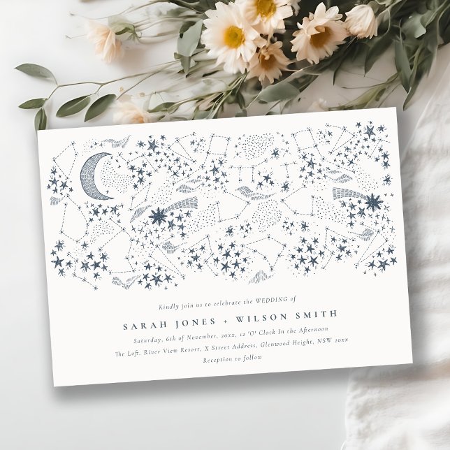 Invitación Elegante Boda de la Luna de la Marina Celeste Star (Subido por el creador)