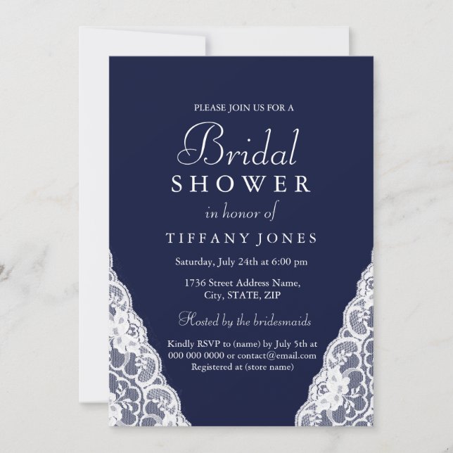 Invitación Elegante Boda de la Marina Azul  Bridal Shower (Anverso)