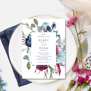 Invitación Elegante Boda de la Marina Azul y Borgoña