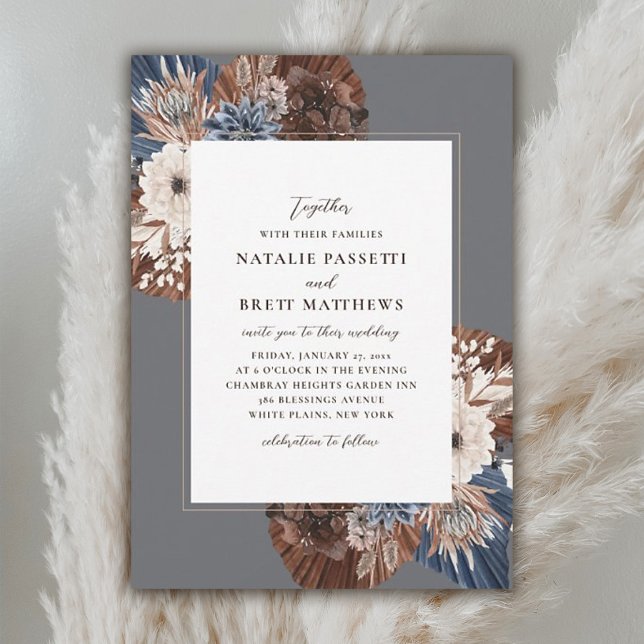 Invitación Elegante Boda de la Marina Boho y Florales Marrone (Subido por el creador)