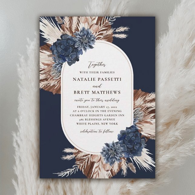 Invitación Elegante Boda de la Marina Boho y Florals Marrones (Subido por el creador)