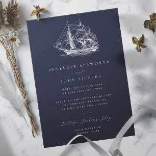 Invitación Elegante Boda de la Marina de Ilustracion Náutica