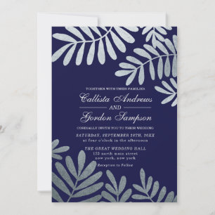 Invitación Elegante Boda de la Marina de Plata Azul
