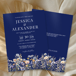 Invitación Elegante Boda de la Marina Dusty Blue Wildflowers