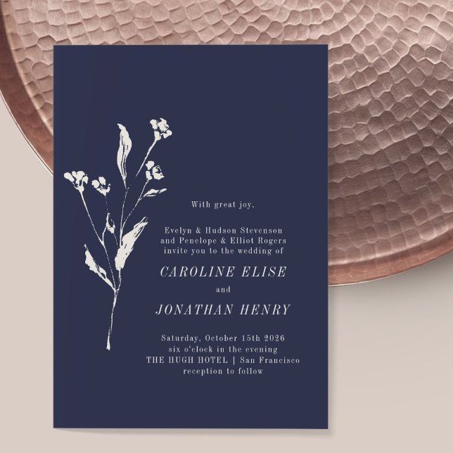 Invitación Elegante Boda de la Marina Floral Azul (Subido por el creador)