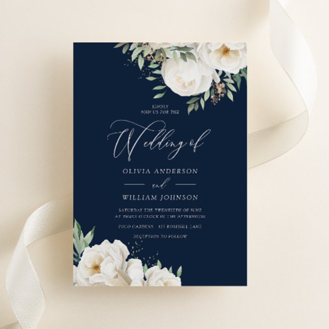 Invitación Elegante Boda de la Marina Floral Blanca y Sage (Subido por el creador)