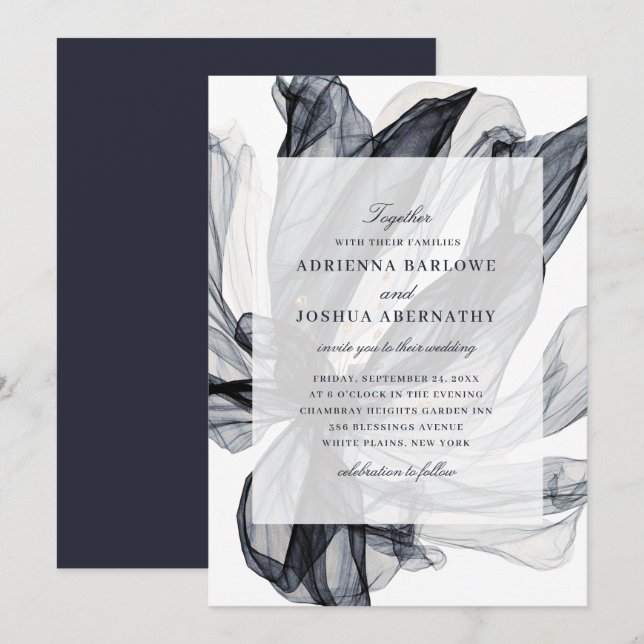 Invitación Elegante Boda de la Marina Floral Smoky (Anverso / Reverso)