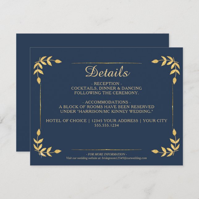 Invitación Elegante Boda de la Marina Gold Greeneration Class (Anverso / Reverso)