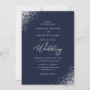 Invitación Elegante Boda de la Marina Purpurina Plata Azul